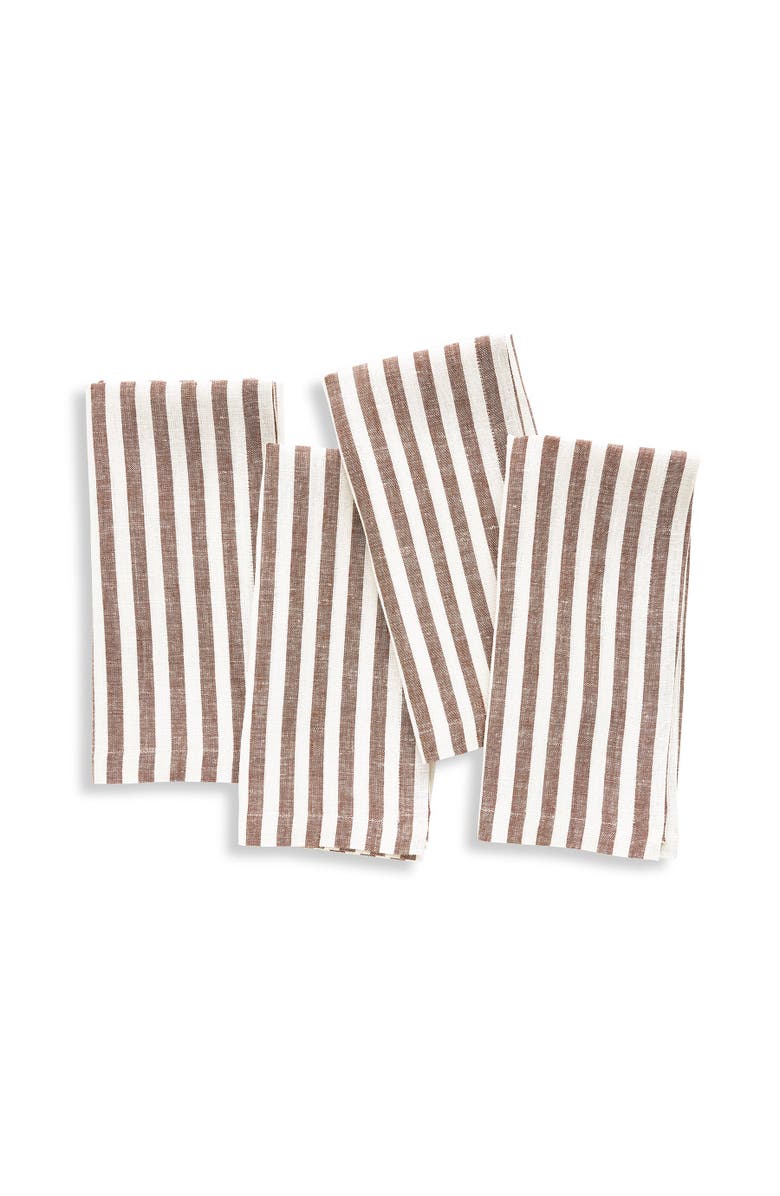 Solino Home Linen Dinner Napkins - Amalfi Stripe, 20" x 20", Main, color, Brown And Cream