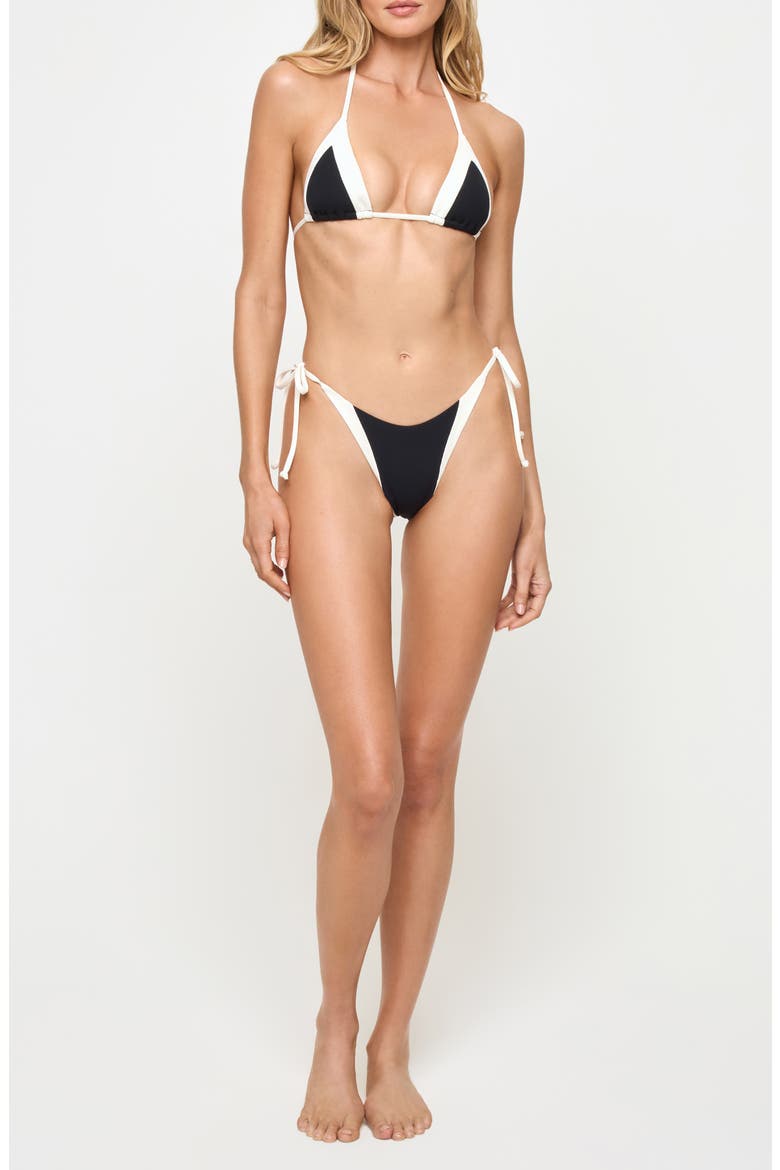 Daria Rib & Jersey Triangle Bikini Top, Alternate, color, BLACK/ CREAM