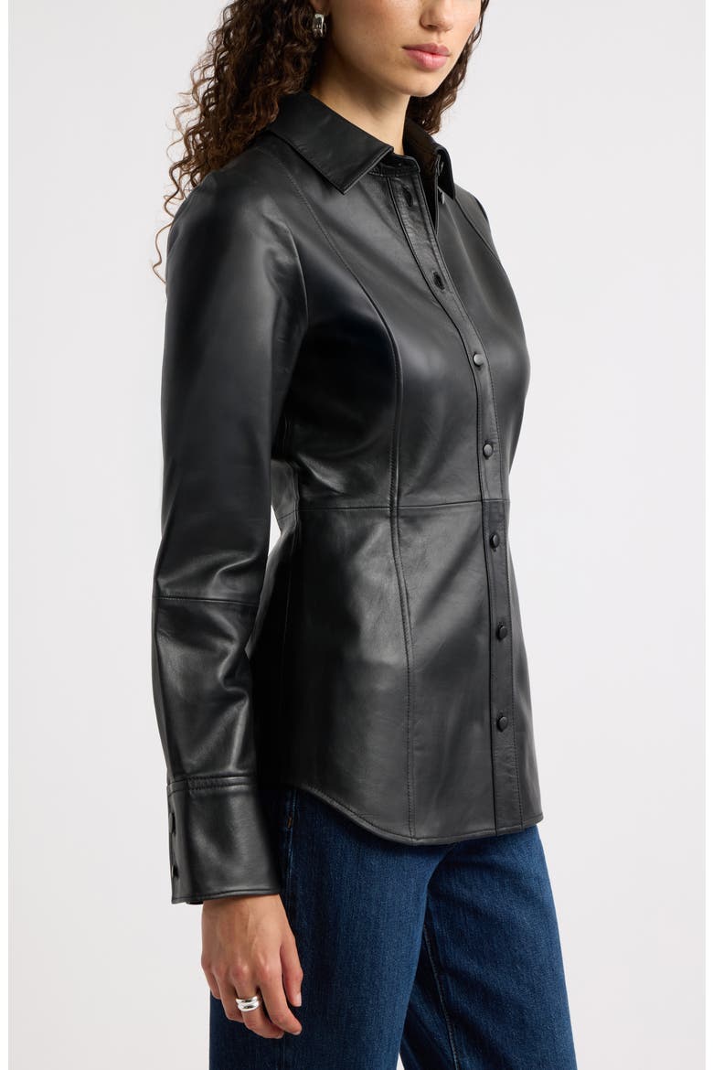Waisted Leather Shirt, Alternate, color, BLACK