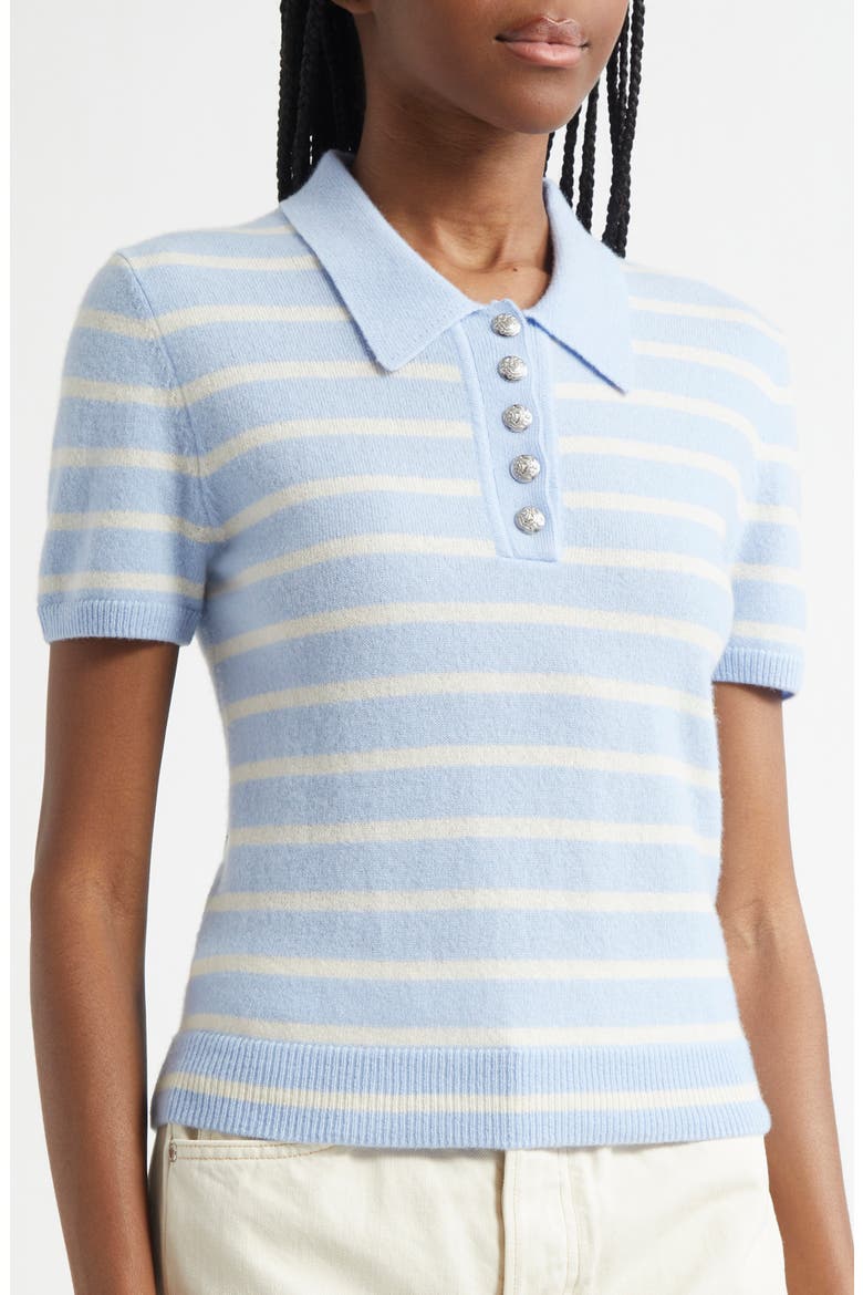 Brandt Stripe Cashmere Polo Sweater, Alternate, color, BLUEBELL IVORY