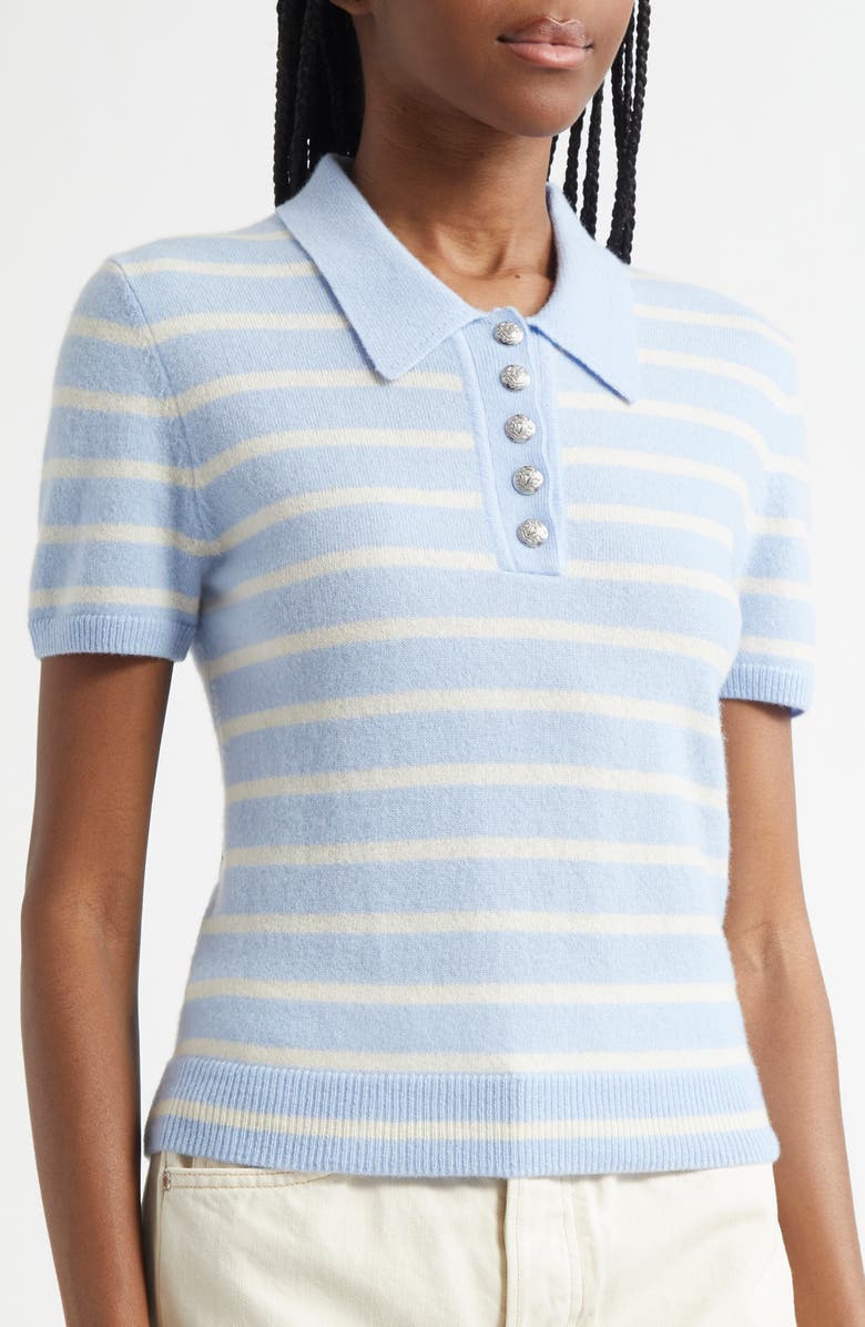 Veronica Beard Brandt Stripe Cashmere Polo Sweater, Alternate, color, Bluebell Ivory