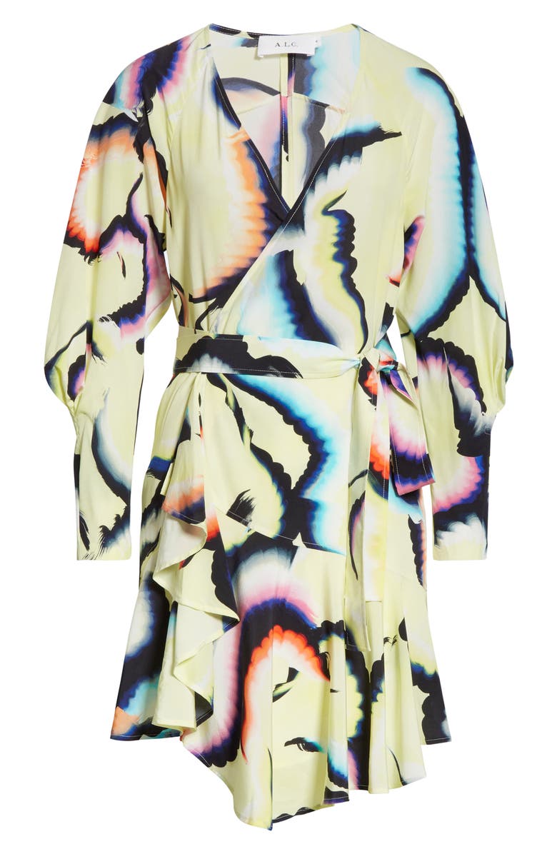 A.L.C. Enzo Long Sleeve Stretch Silk Wrap Dress, Alternate, color, 