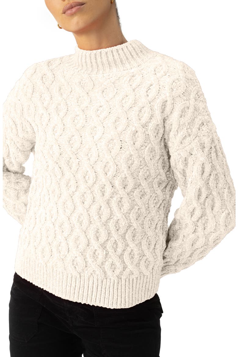 Cable Stitch Chenille Sweater, Alternate, color, LIGHT ALMOND