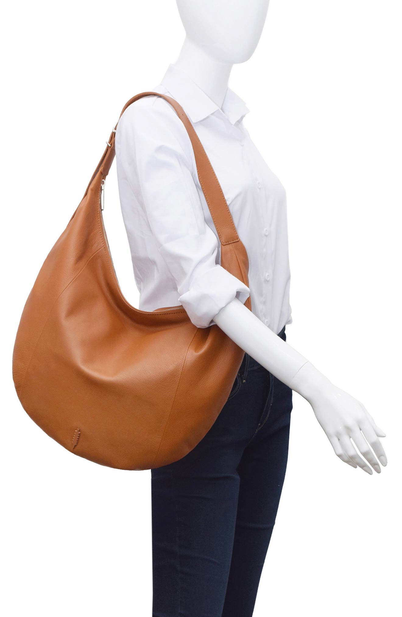 Thacker Oversize Wyatt Leather Hobo Bag, Alternate, color, Cognac