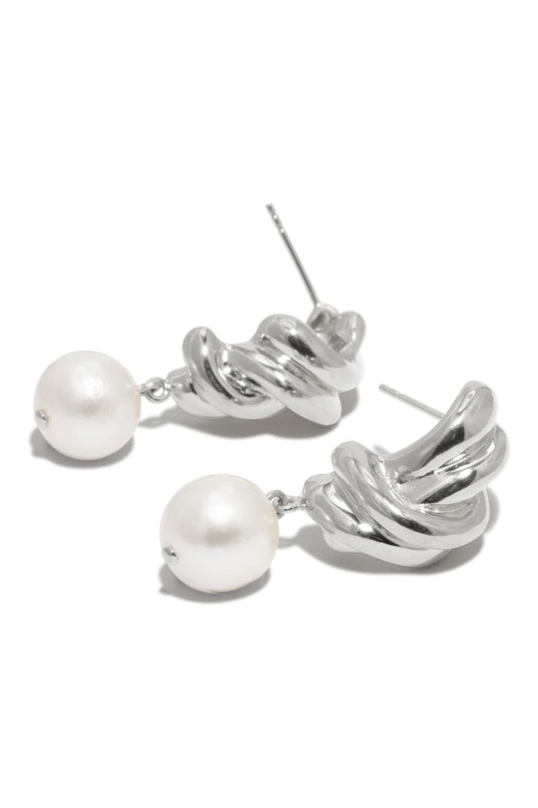 Freshwater Pearl Drop Earrings, Alternate, color, SILVER PLATED