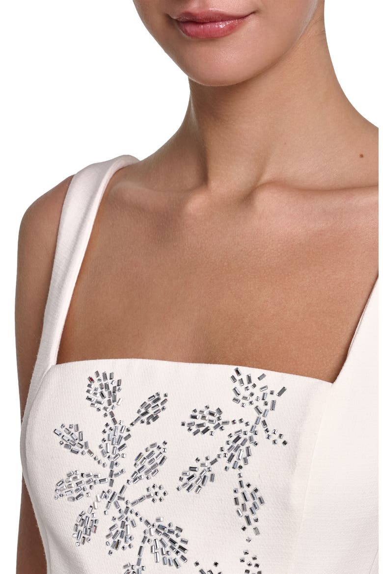 Sleeveless Embellished Crepe Shift Dress, Alternate, color, Antique White