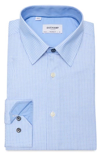 Duchamp Diamond Print Slim Fit Dress Shirt In Blue
