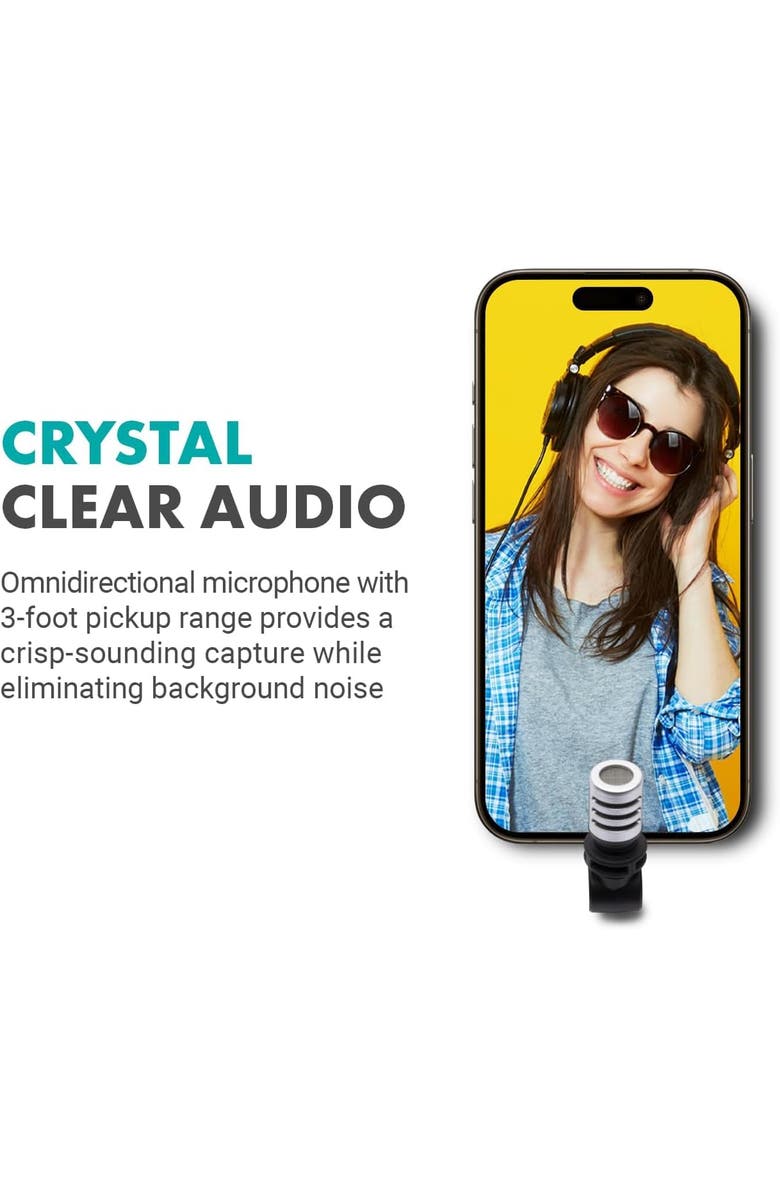 MOVO External USB-C Microphone for iPhone 15/16 - Mic for iPhone 15/16, USB-C Devices, Alternate, color, Black