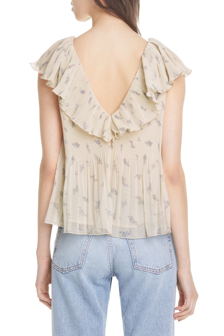 Floral Pleated Georgette Blouse, Alternate, color, EGRET 135