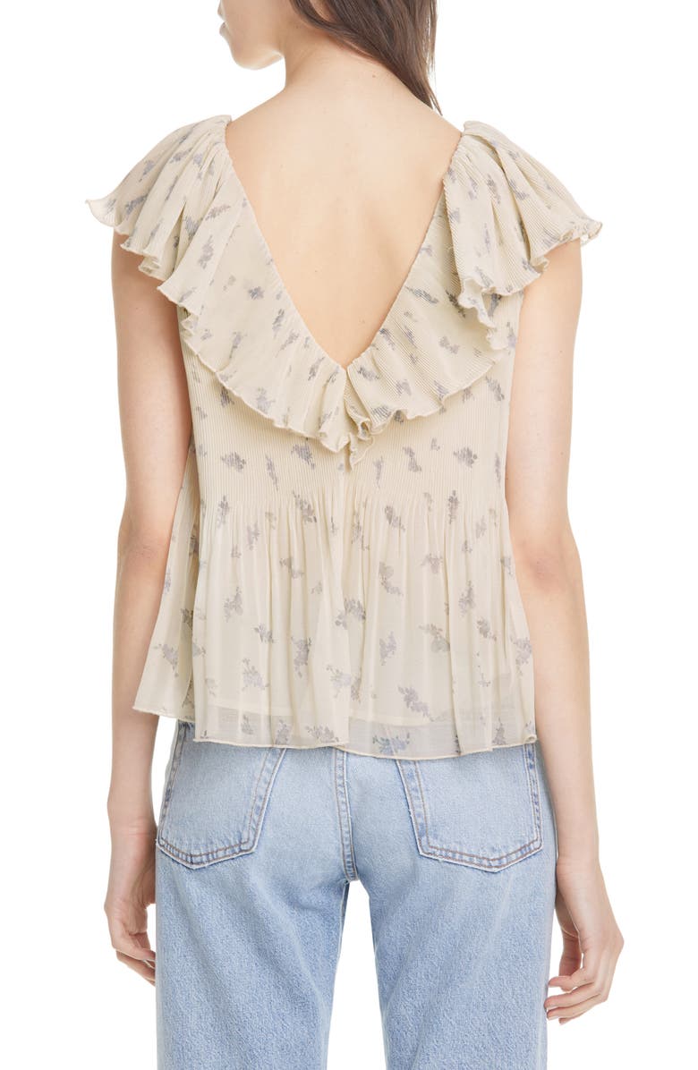 Ganni Floral Pleated Georgette Blouse, Alternate, color,