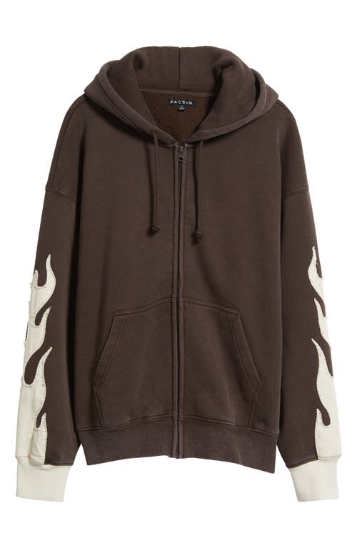 Pacsun Flame Zip-up Hoodie In Brown
