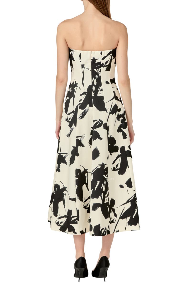Endless Rose Print Pleated Strapless Midi Dress, Alternate, color, 