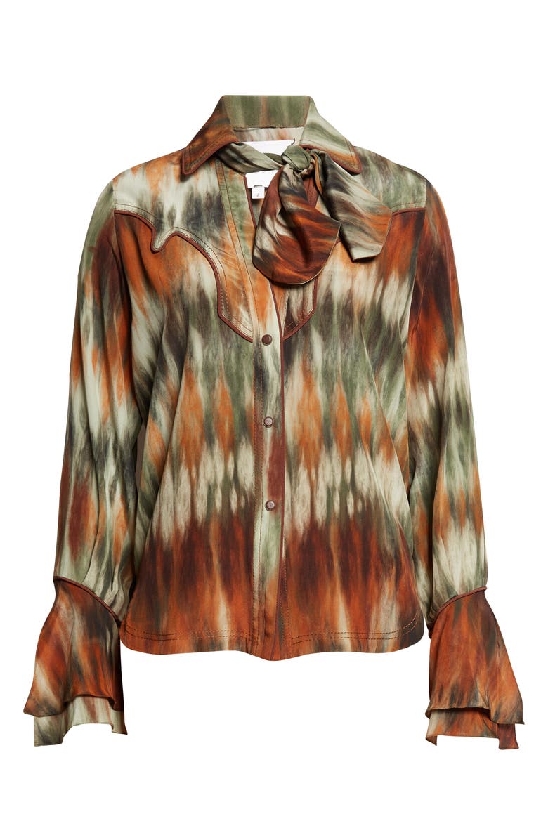 Johanna Ortiz Cabalgando Piped Silk Western Shirt, Alternate, color, Pine Green / Chocolate