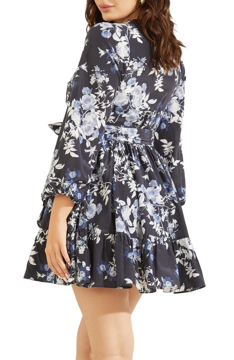 Marciano Petal Pose Indigo Silk Blend Wrap Dress, Alternate, color, 