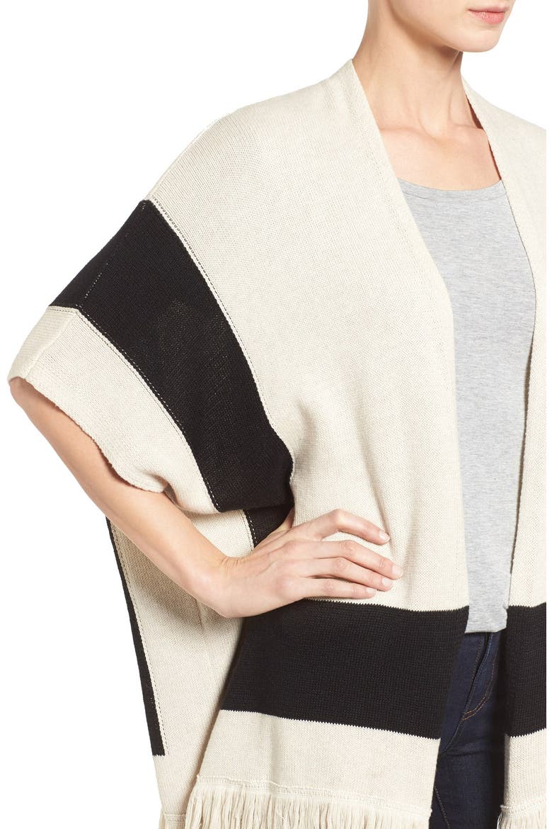 Colorblock Knit Fringe Kimono, Alternate, color, WHITE