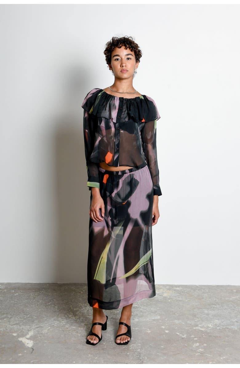 Untitled in Motion Perennia Ruffle Collar Organza Button-Down Top, Alternate, color, Shadow Iris