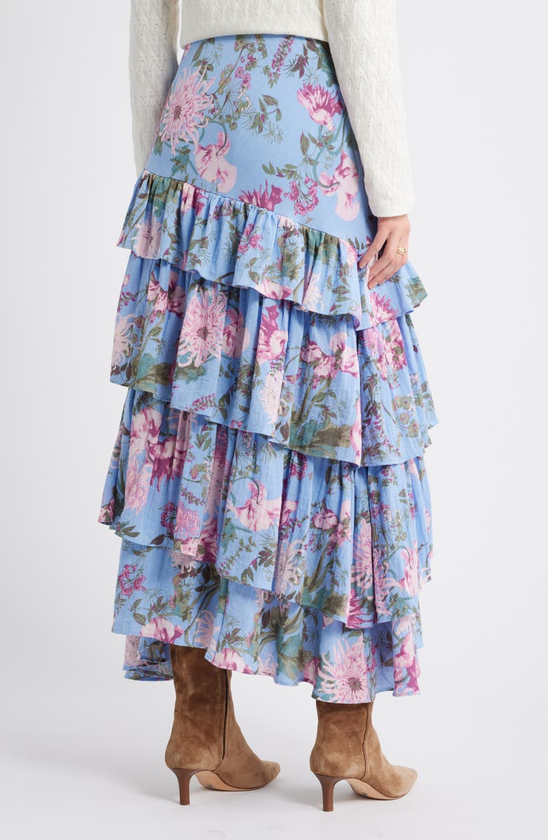 Treasure & Bond Floral Tiered Ruffle Maxi Skirt, Alternate, color, Blue Garden Floral