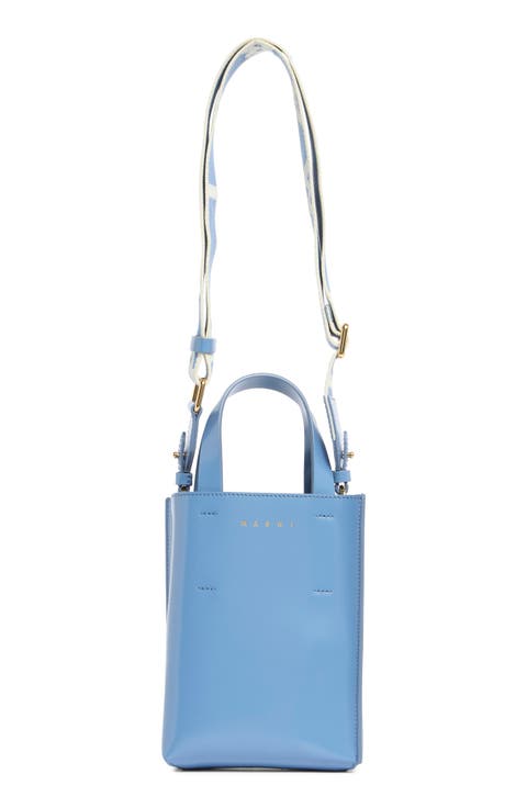 トートバッグ MARNI BEIGE AND LIGHT BLUE LEATHER TOTES Deep green cream and blue leather Museo Soft tote bag with