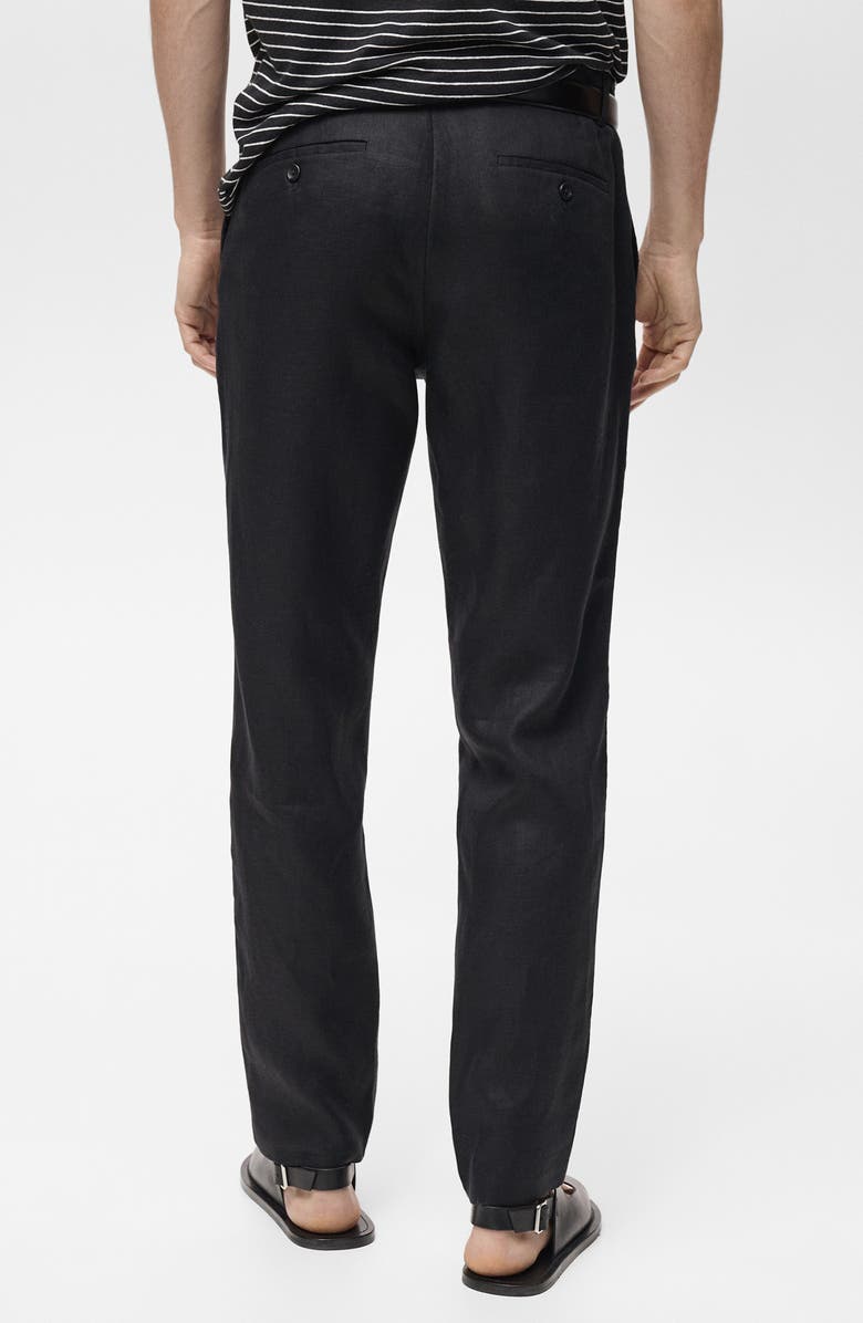 MANGO Slim Fit Linen Pants, Alternate, color, Black