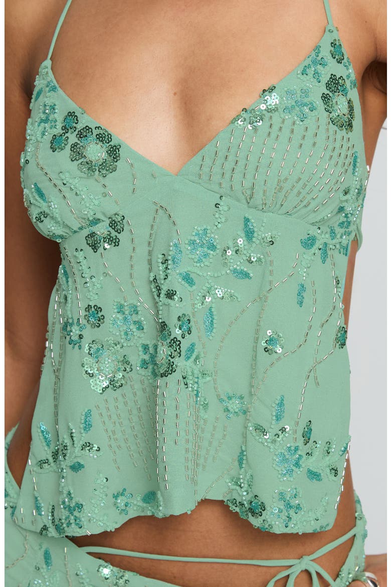 What a Coincidence Sequin Beaded Open Back Halter Top, Alternate, color, TEAL