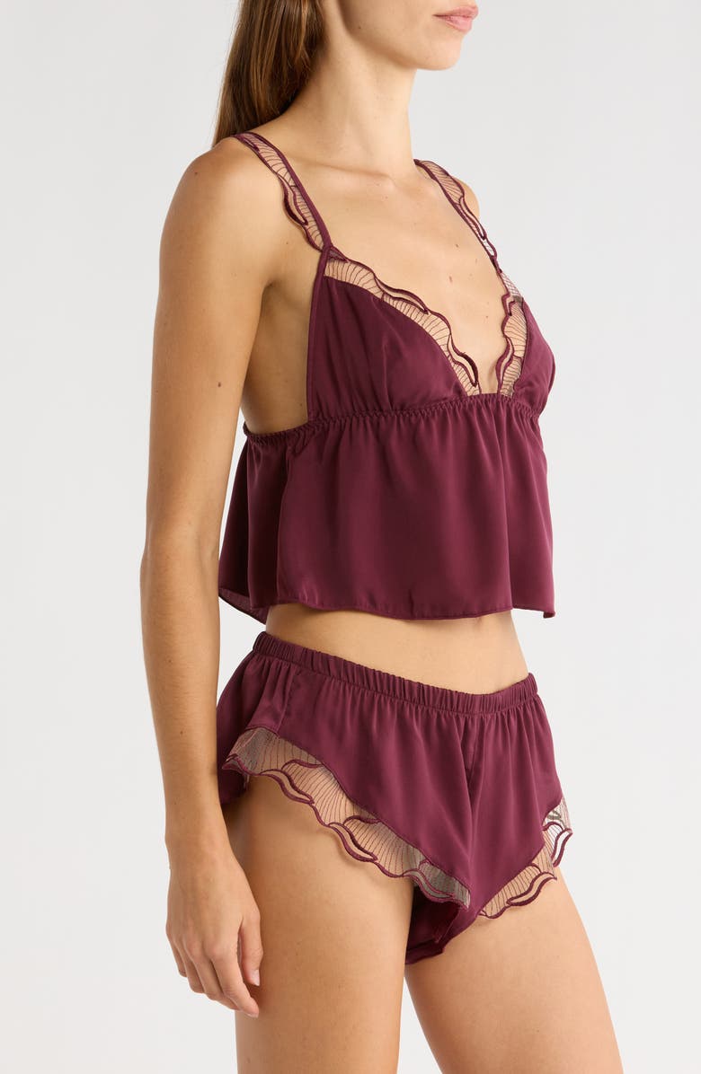 Bluebella Marabel Embroidered Trim Satin Camisole & Shorts Set, Alternate, color, Cherry Lacquer/ Sheer