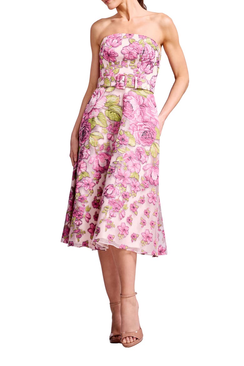 Allegra Brocade Strapless Cocktail Dress, Main, color, PINK BLOSSOM MULTI