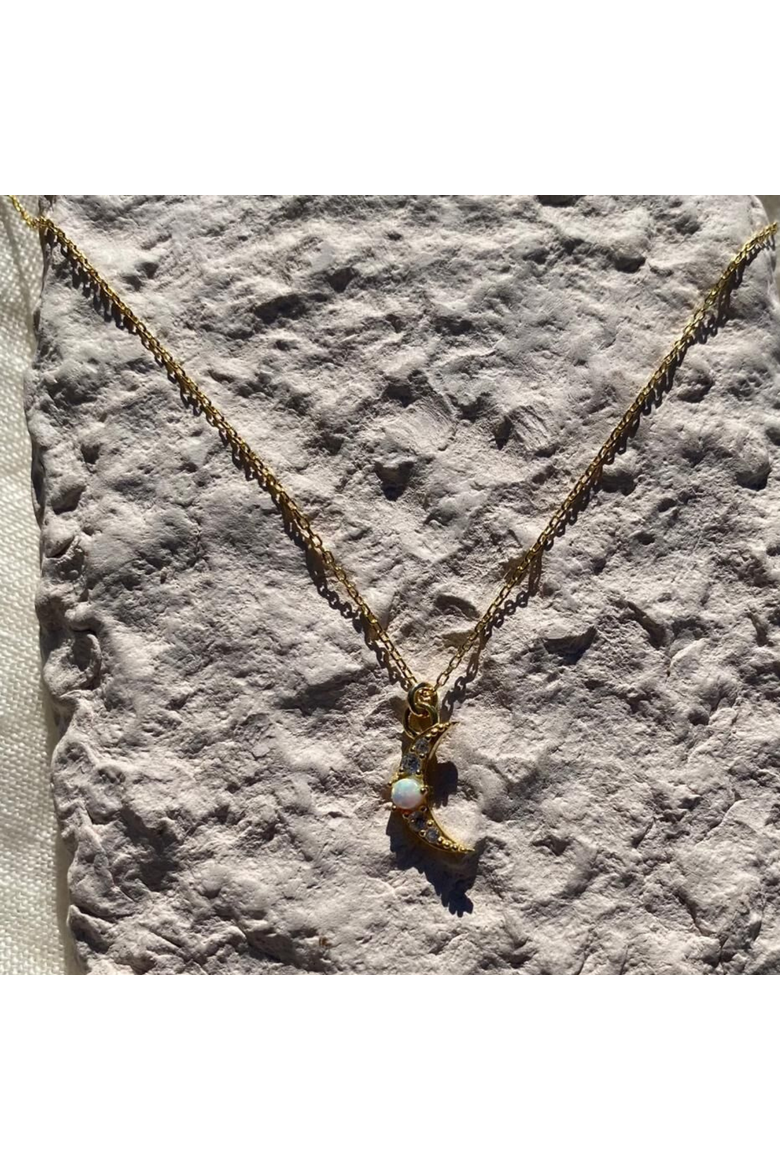 Crescent New Moon Opal Sterling Silver Necklace, Alternate, color, White