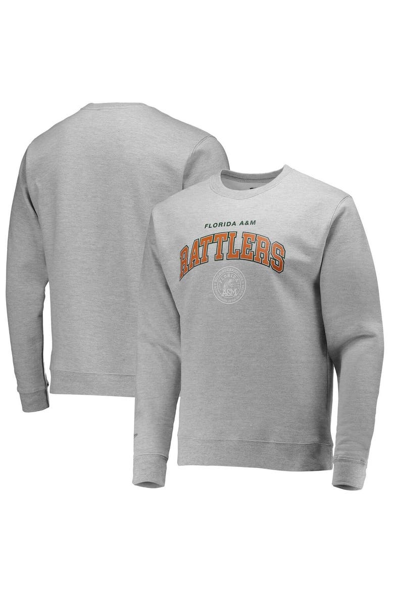 Men's Mitchell & Ness Heathered Gray Florida A&M Rattlers Classic Arch Pullover Sweatshirt, Main, color, Heather Gray