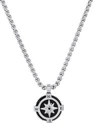 HMY JEWELRY Men's Black Enamel Compass Pendant Necklace