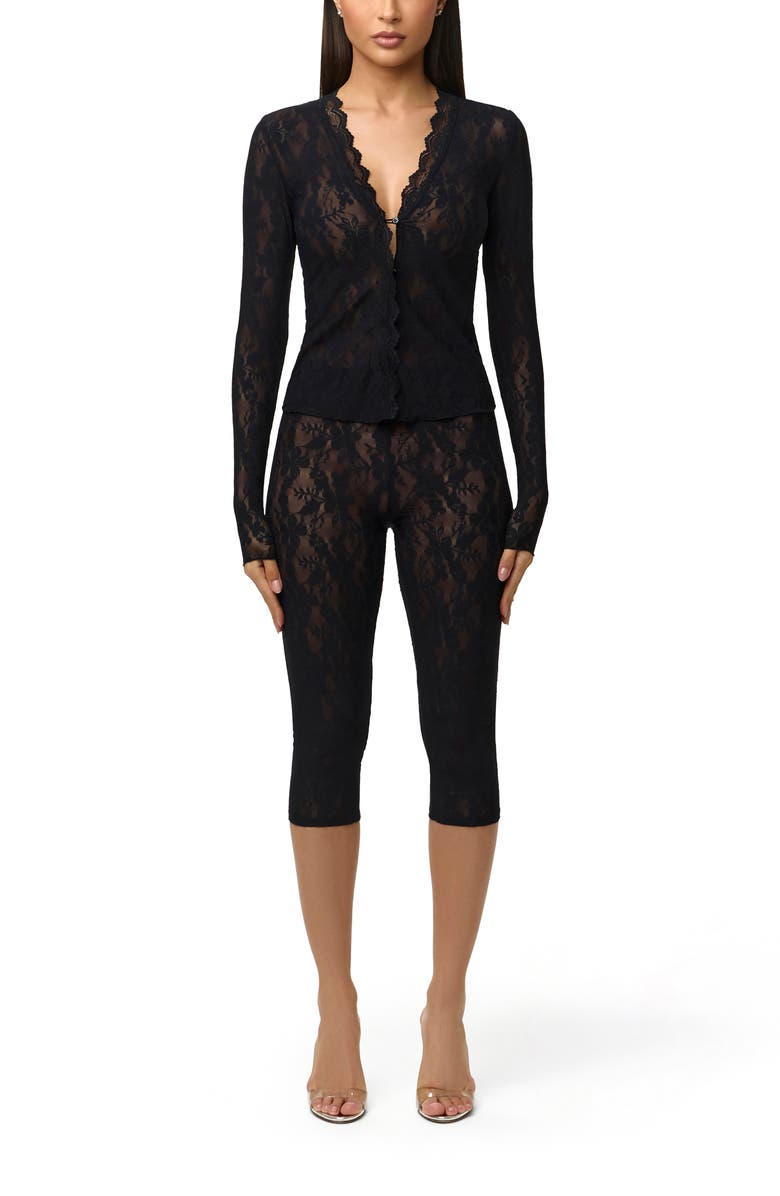 Naked Wardrobe Lace Capri Leggings, Alternate, color, Black