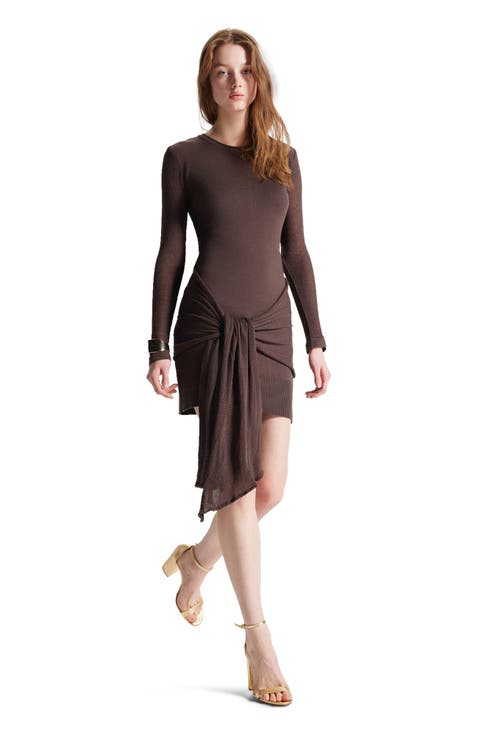 Nomia Sheer Sleeve Draped Front Dress