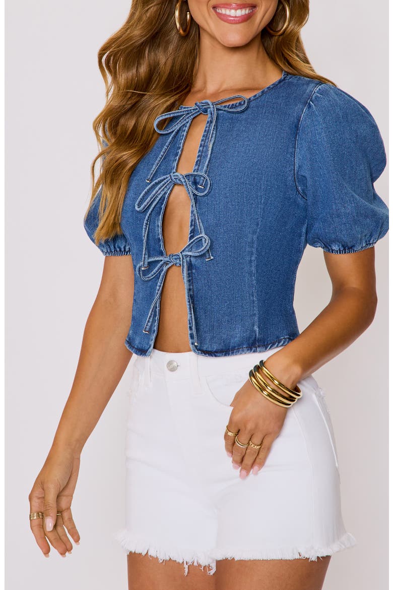 Delilah Tie Front Denim Top, Alternate, color, DENIM