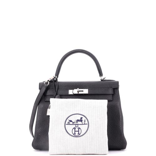 Pre-owned Hermes Hermes Kelly Handbag Grey Clemence With Palladium Hardware 28 In Black