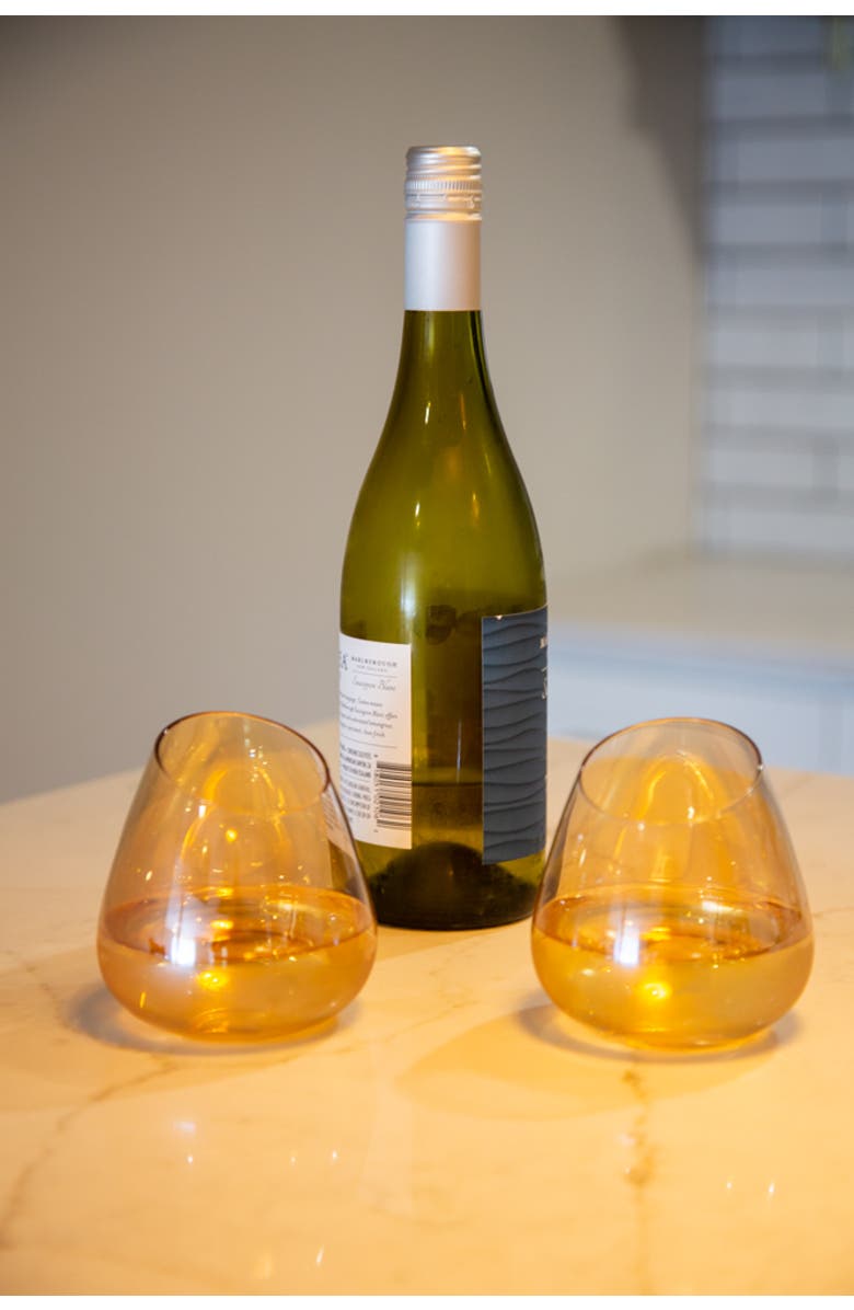 Jeanne Fitz Slant Collection Wine Decanter and Set of Four Stemless Wine Glasses, Gold, Alternate, color, Gold