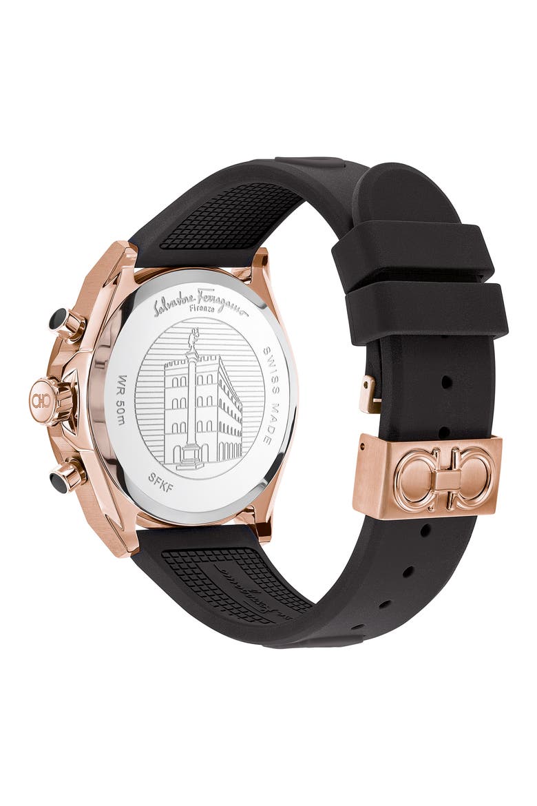 Chronograph Silicone Strap Watch, 43mm, Alternate, color, ROSE GOLD