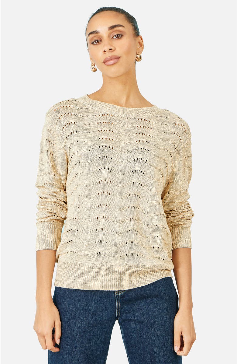 Yumi Wave Metallic Thread Relaxed Jumper, Main, color, Beige