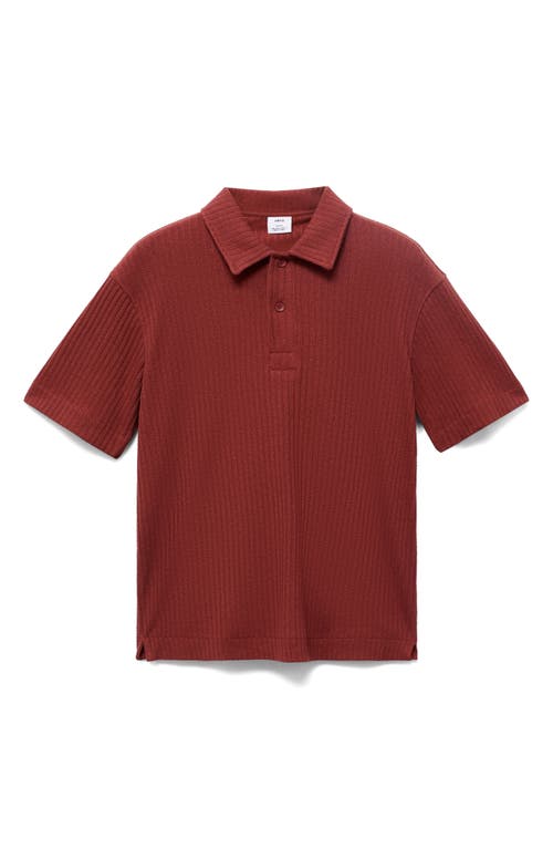 Mango Textured Knit Polo In Red