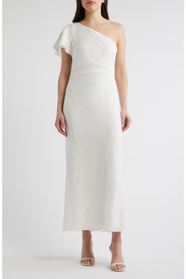 Draped One-Shoulder Dress, Main, color, WHITE
