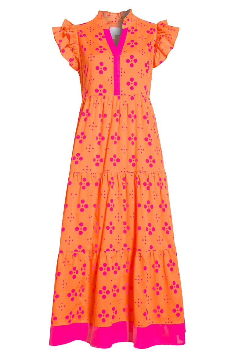 Donna Dot Mirna Tiered Midi Dress, Alternate, color, ORANGE-PINK