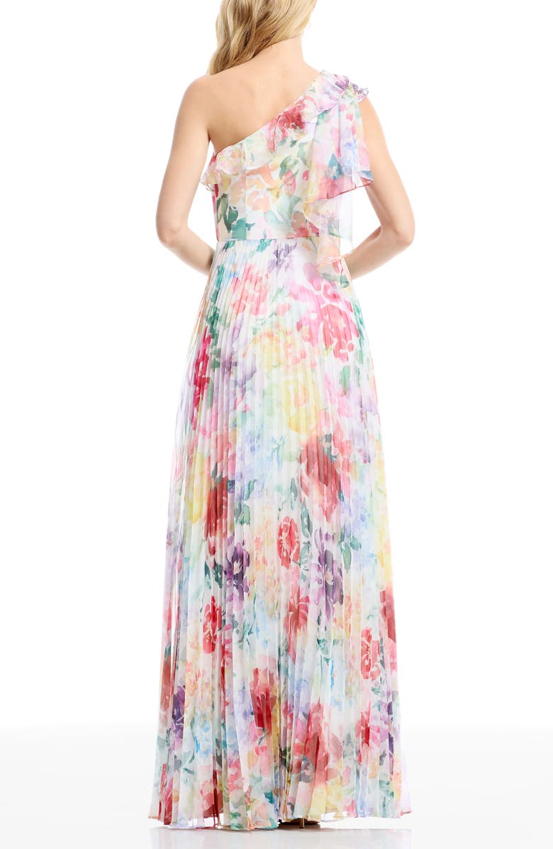 Dress the Population Leandra One-Shoulder Chiffon Gown, Alternate, color, Ivory Multi
