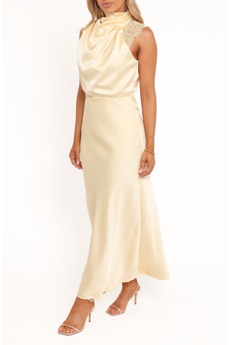Anabelle Halter Neck Lace Maxi Dress, Alternate, color, BUTTER YELLOW