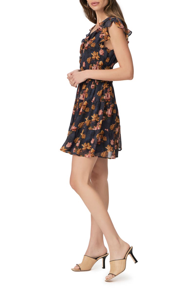PAIGE Paradis Floral Button Front Silk Minidress, Alternate, color, 