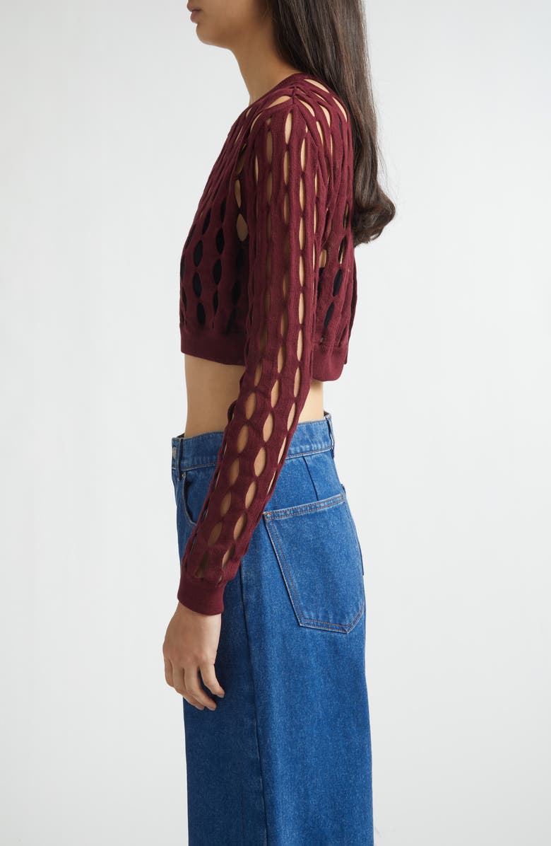 Marni Perforated Crewneck Sweater, Alternate, color, Burgundy