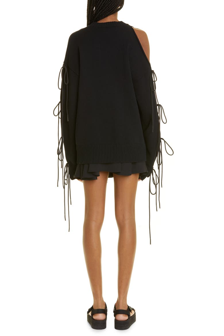 Banana Intarsia Tie Sleeve Cotton Sweater, Alternate, color, BLACK
