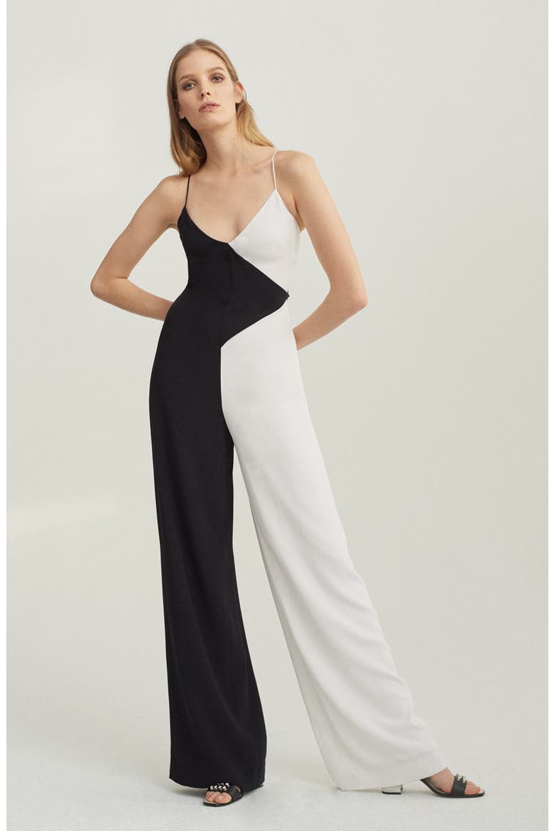 Colorblock Wide Leg Jumpsuit, Alternate, color, BLACK/ WHITE