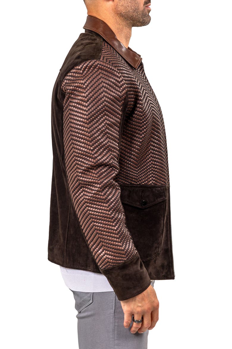 Textured Leather Jacket, Alternate, color, BROWN
