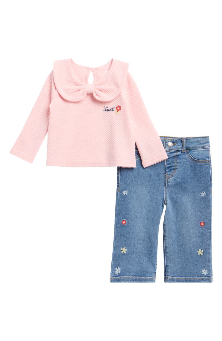 Levi's Bow Top & Embroidered Jeans Set, Main, color, Crystal Rose