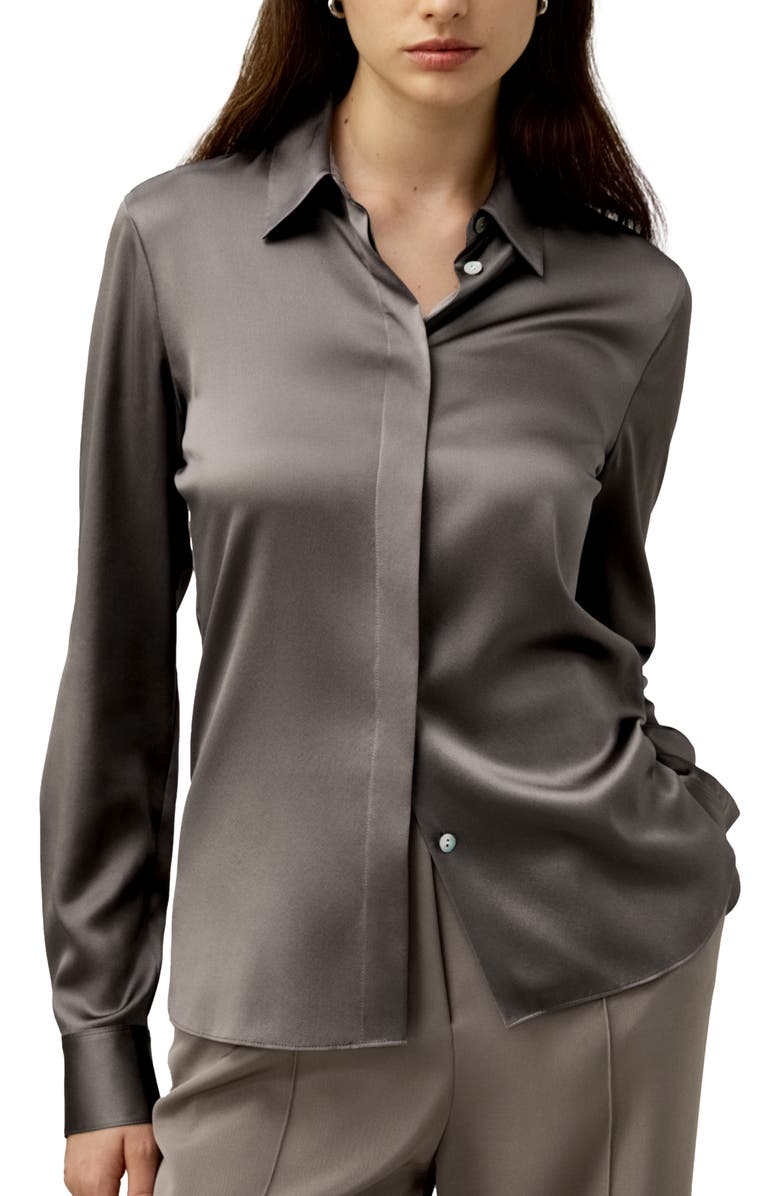 Lilysilk Elegant Silhouette Silk Shirt, Alternate, color, Mercury