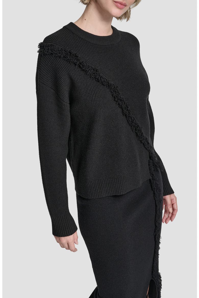 Fringe Detail Rib Sweater, Alternate, color, BLACK