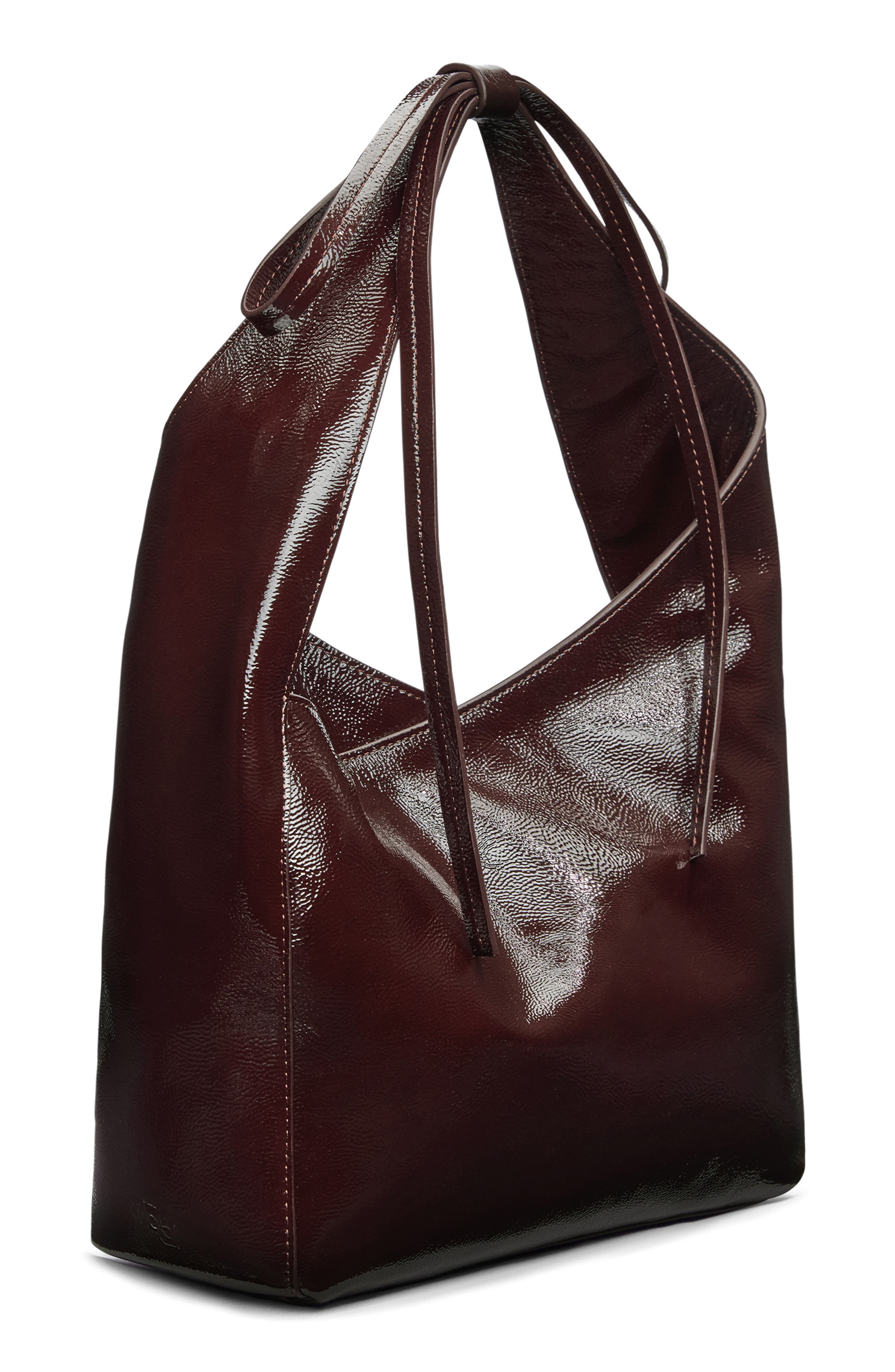 Reformation Small Vittoria Leather Tote, Alternate, color, Rum Raisin Crinkle Patent
